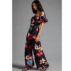 NWT Anthropologie Ranna Gill Off-The-Shoulder Jumpsuit $188 X-SMALL Black Motif
